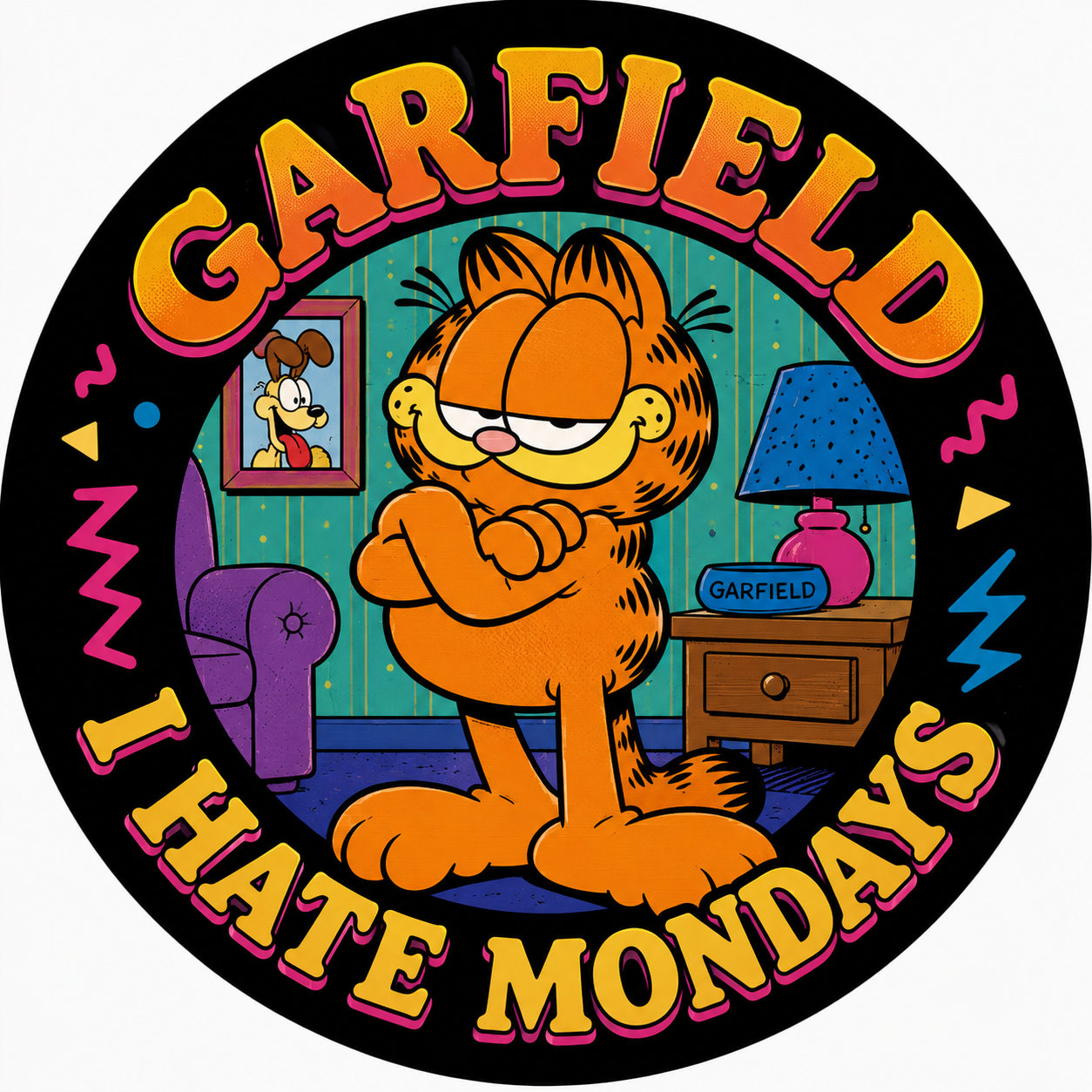 Button - 80s Theme - Garfield - I Hate Mondays