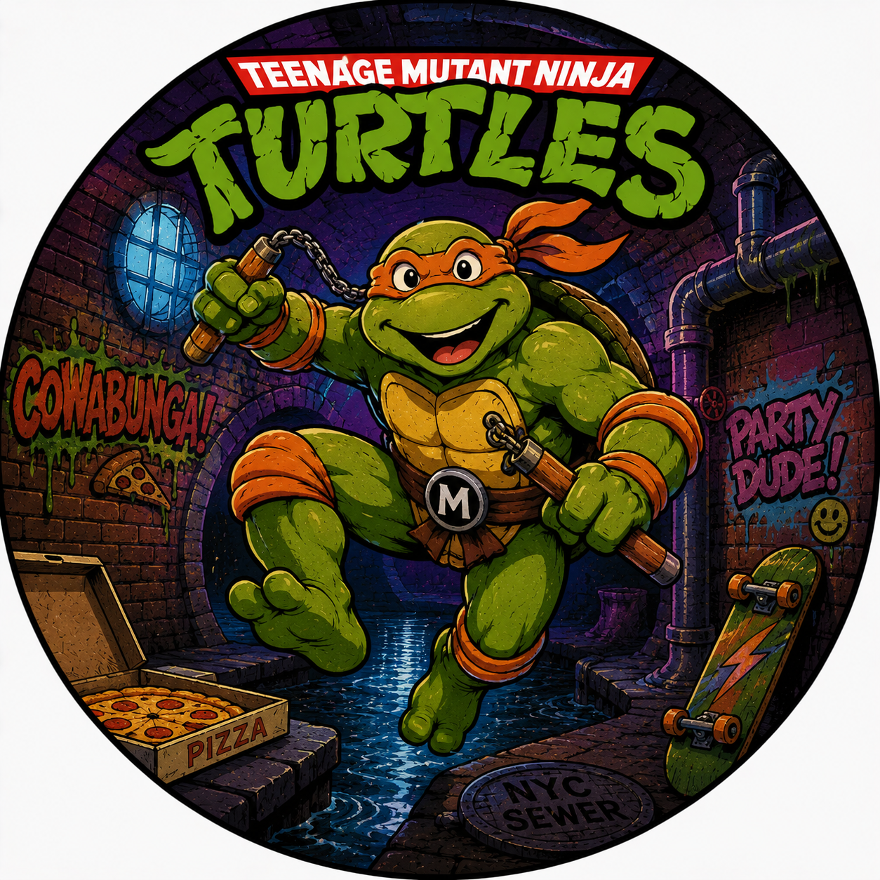 Button - 80s Theme - Teenage Mutant Ninja Turtles - Michelangelo