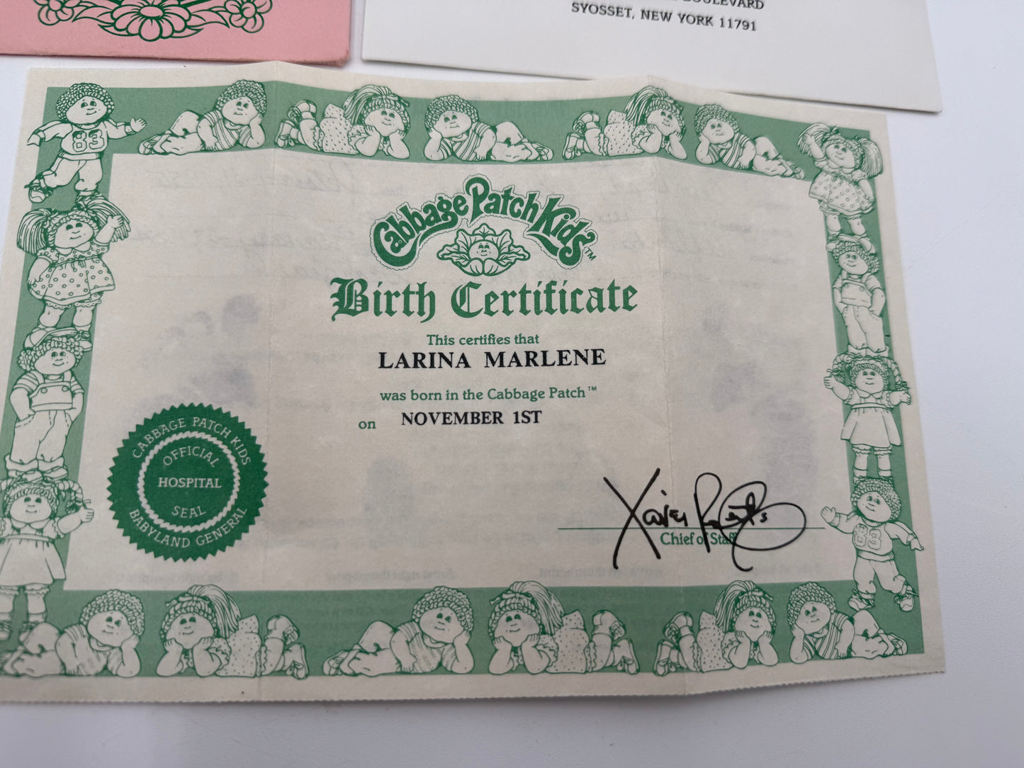 Cabbage Patch - Birth Certificate / Adoption Papers - Latina Marlene 1983 #105367