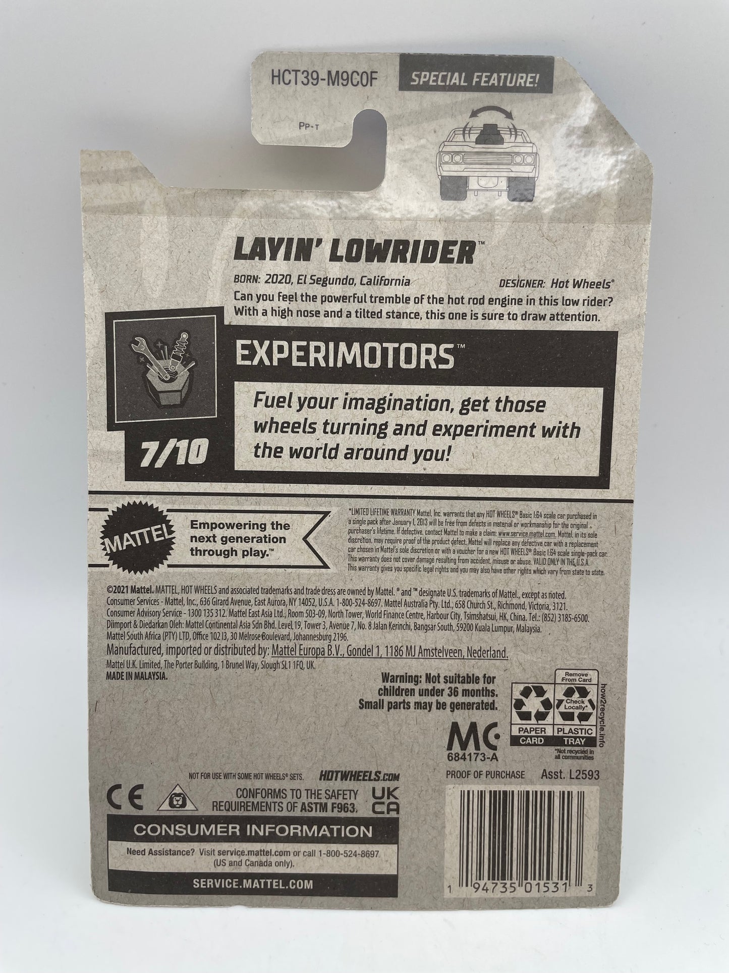 Hot Wheels - Experimotors #128 7/10 Layin Lowrider Maroon 2020 #103194