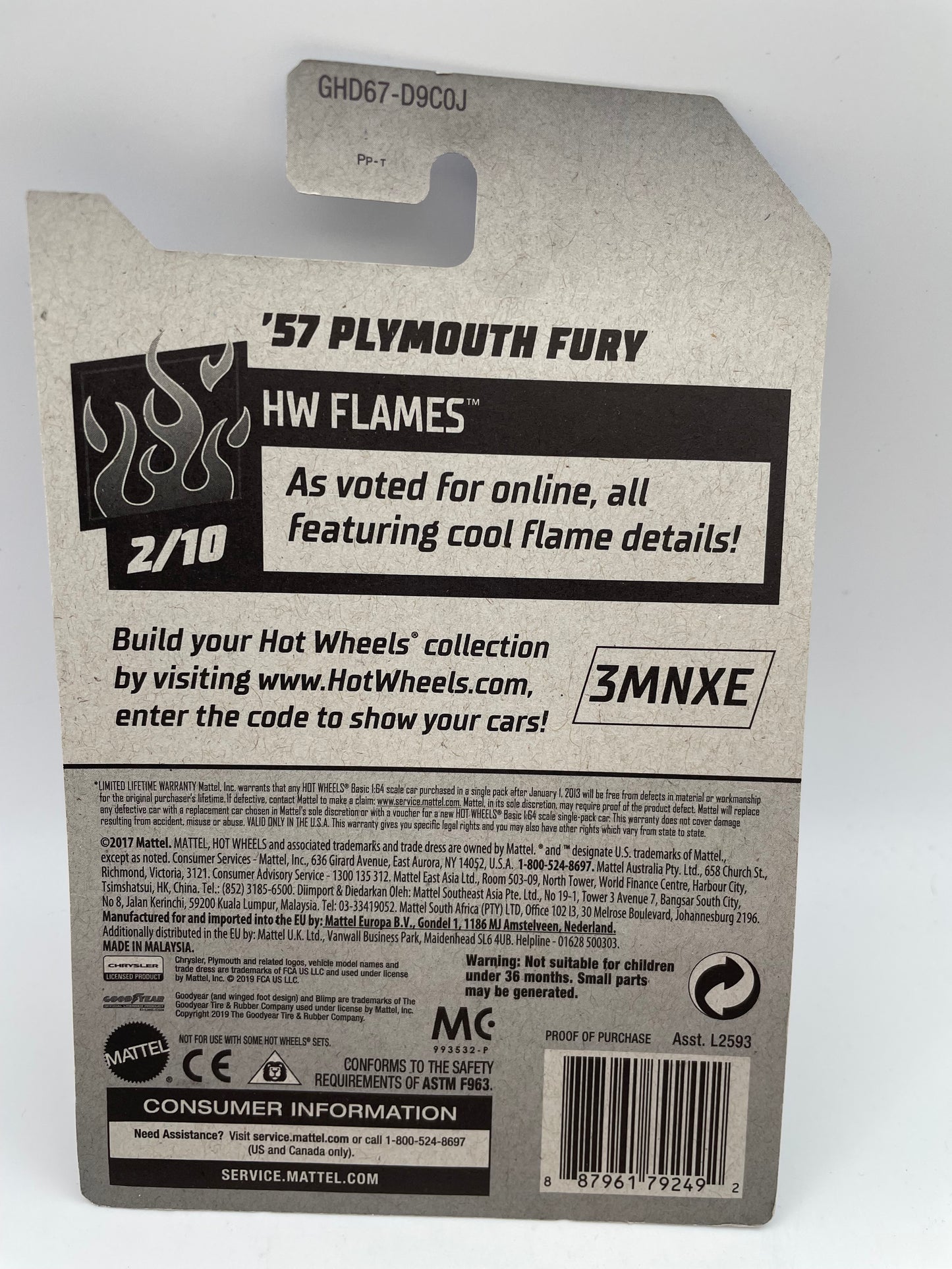Hot Wheels - Flames #168 2/10 ‘57 Plymouth Fury White 2020 #103123