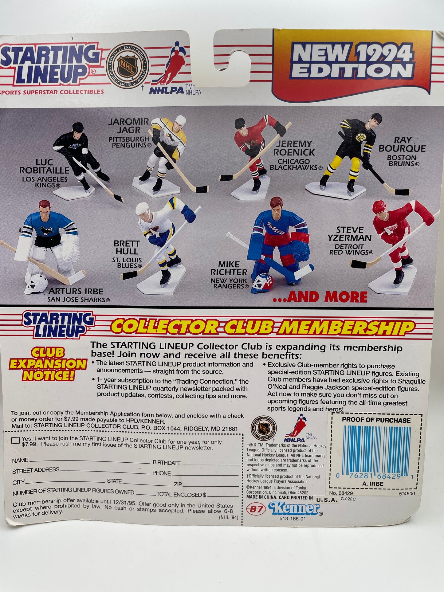 Starting Lineup - NHLPA - Arturs Irbe - San Jose Sharks 1994 #101894