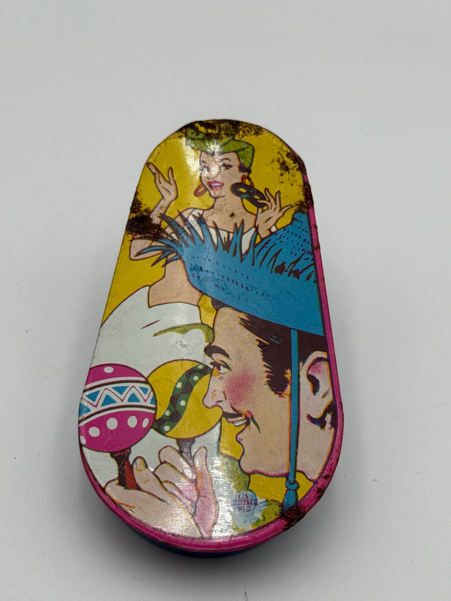 Tin Noisemaker - Vintage - Spinner - Carmen Miranda 1950s/60s #105448