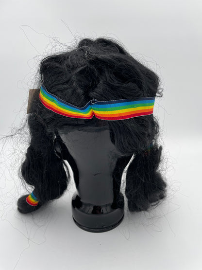 Halloween Wig - Vintage 1990s - Black Rainbow Pigtails #100496