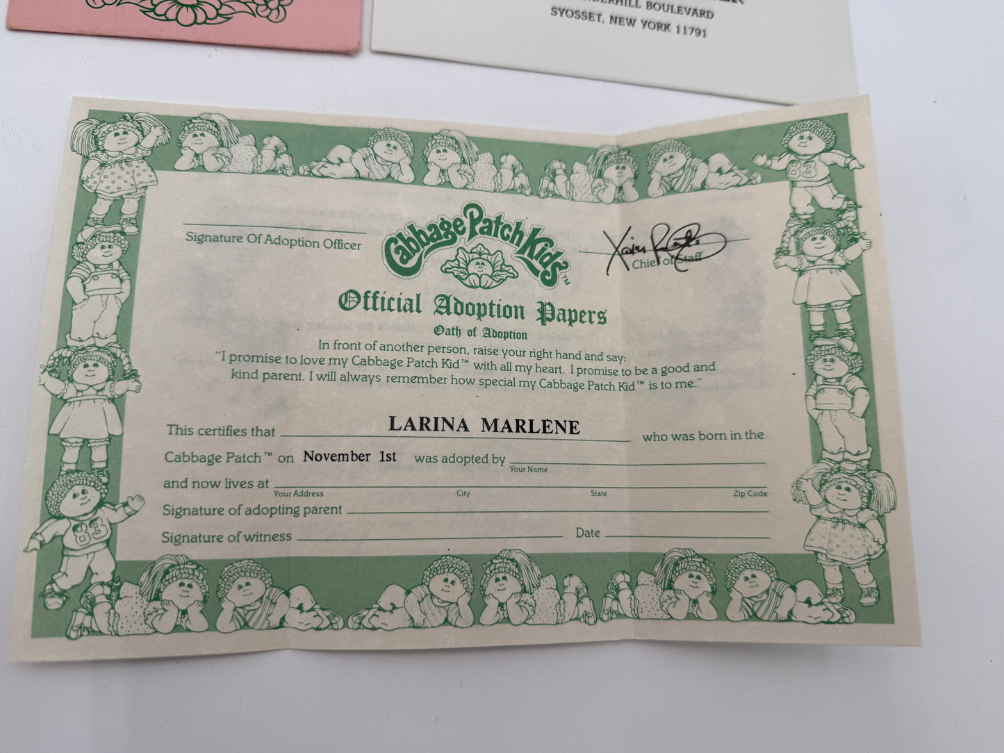 Cabbage Patch - Birth Certificate / Adoption Papers - Latina Marlene 1983 #105367