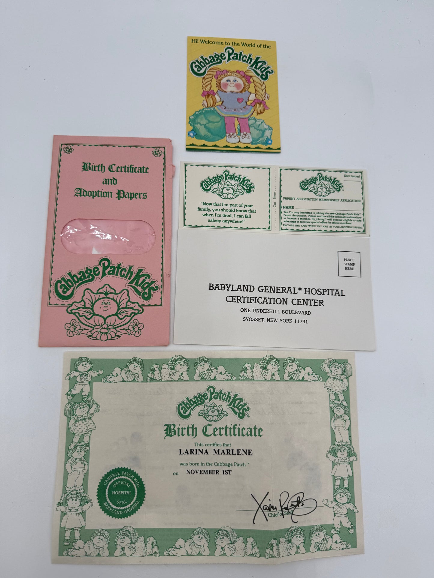 Cabbage Patch - Birth Certificate / Adoption Papers - Latina Marlene 1983 #105367
