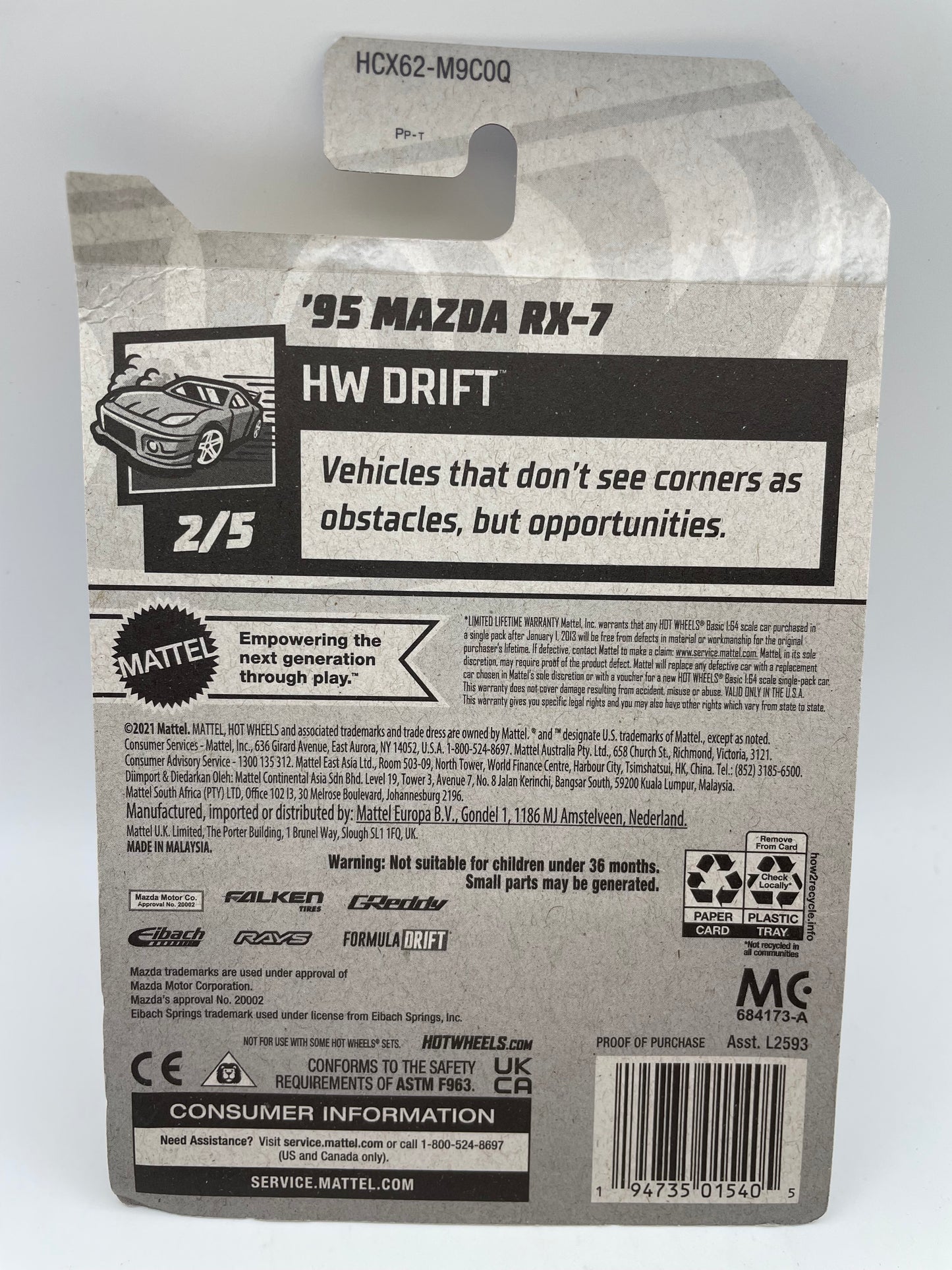 Hot Wheels - Drift - #177 2/5 ‘95 Mazda RX7 Blue 2022 #103111