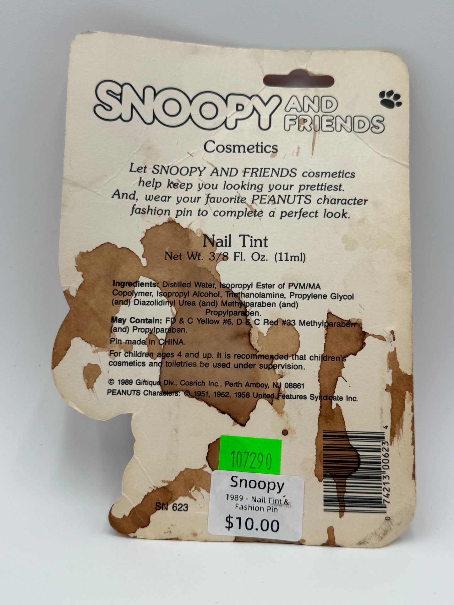 Snoopy - Vintage - Nail Tint & Fashion Pin 1989 #107290