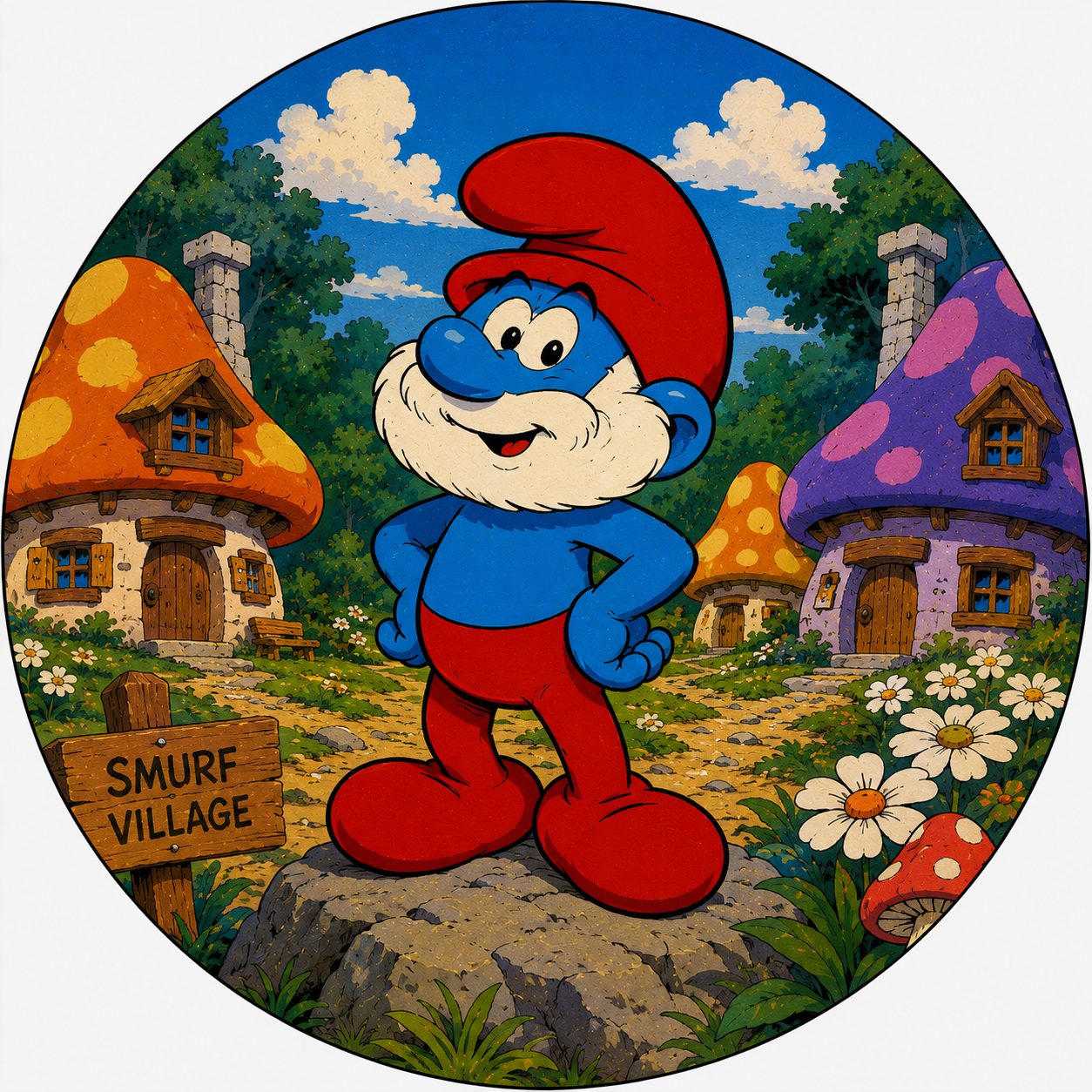 Button - 80s Theme - Smurfs - Papa Smurf
