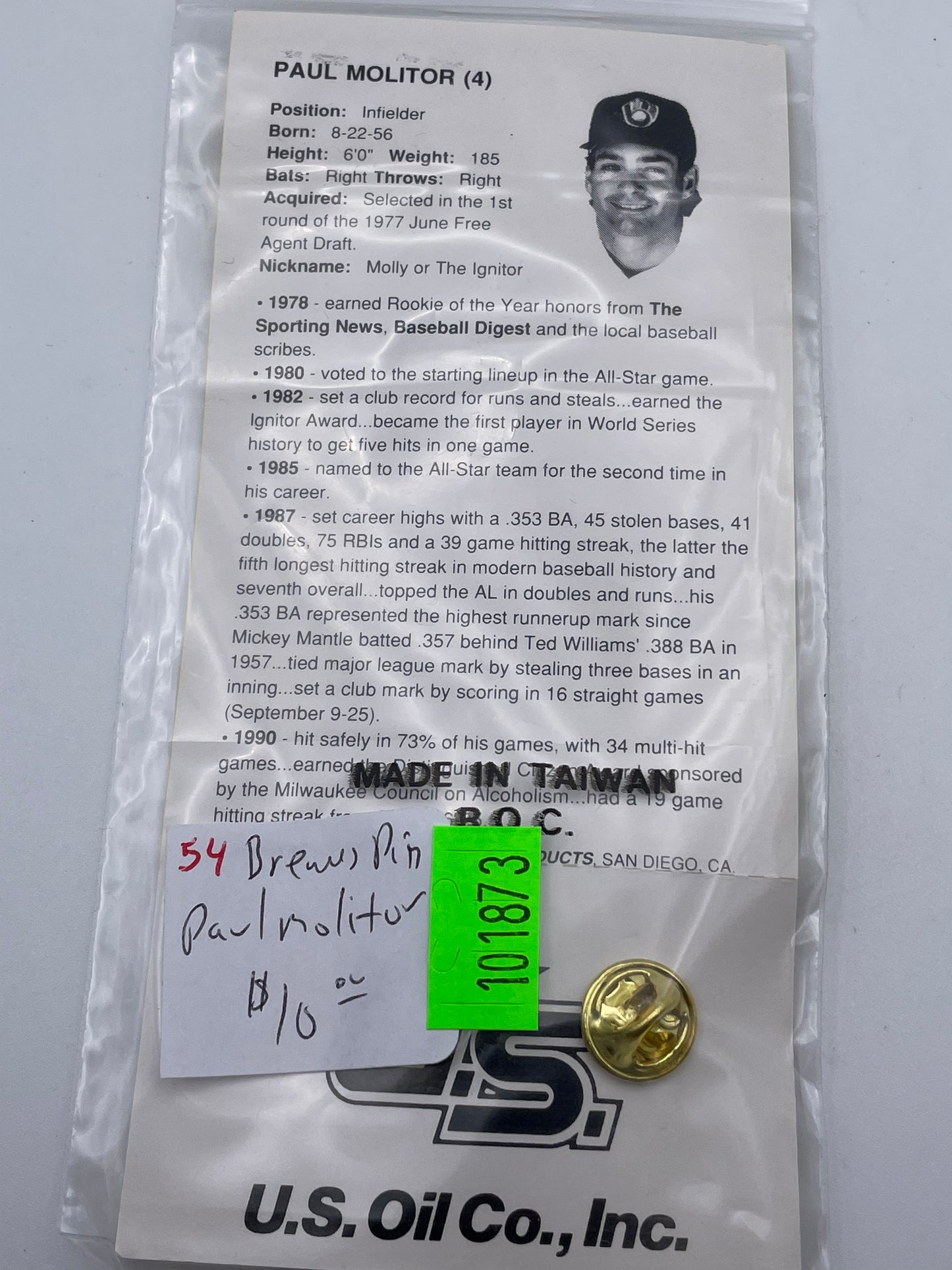 Commemorative Pin Collection - #1 Paul Molitor #101873