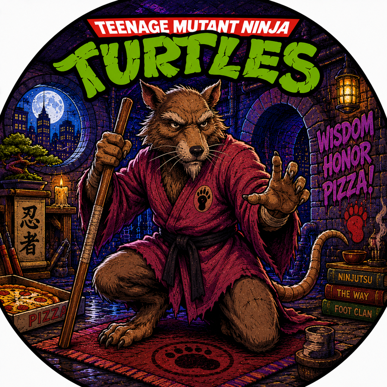 Button - 80s Theme - Teenage Mutant Ninja Turtles - Splinter Kneeling