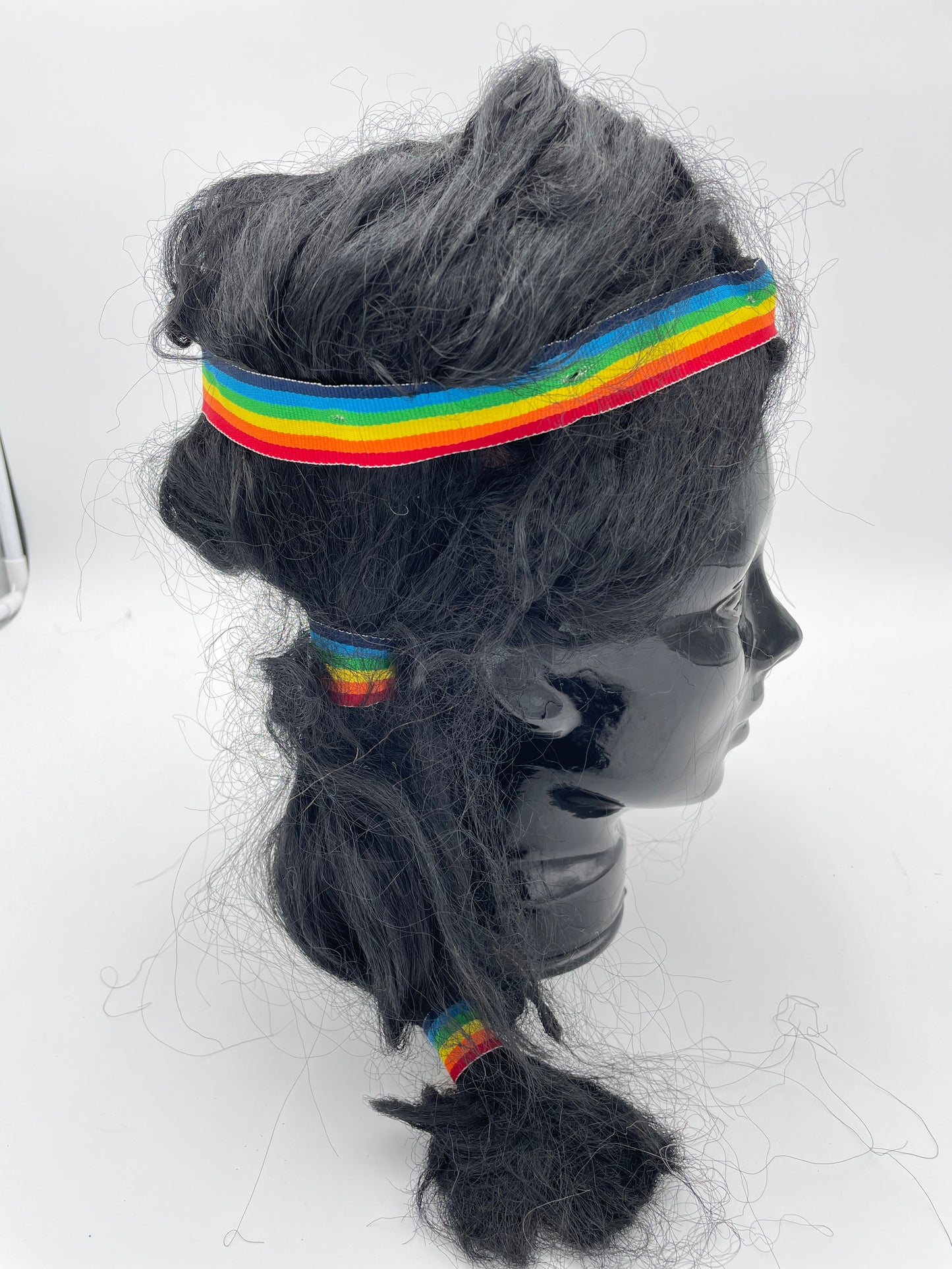 Halloween Wig - Vintage 1990s - Black Rainbow Pigtails #100496