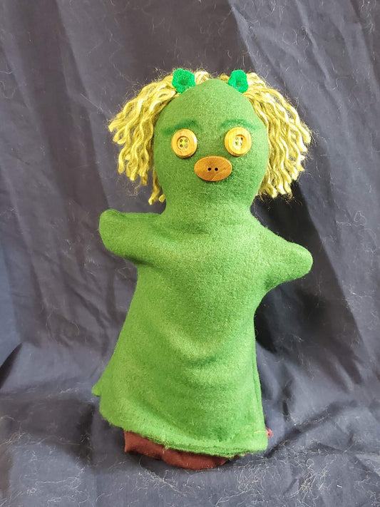 Hand Puppet - Green w/ Button Face