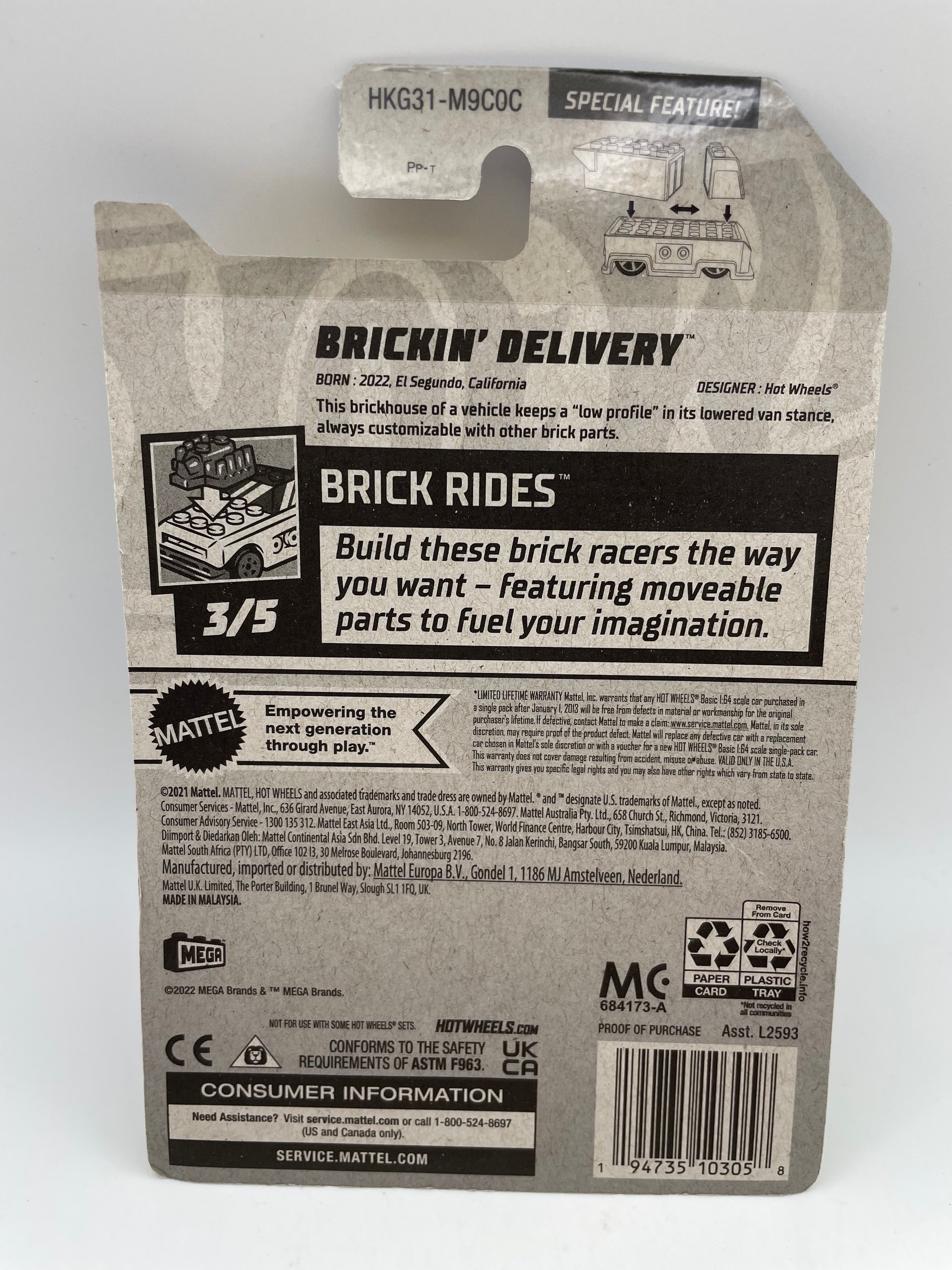 Hot Wheels - Brick Rides - #58 3/5 Brickin’ Delivery Green/Yellow 2023 ...