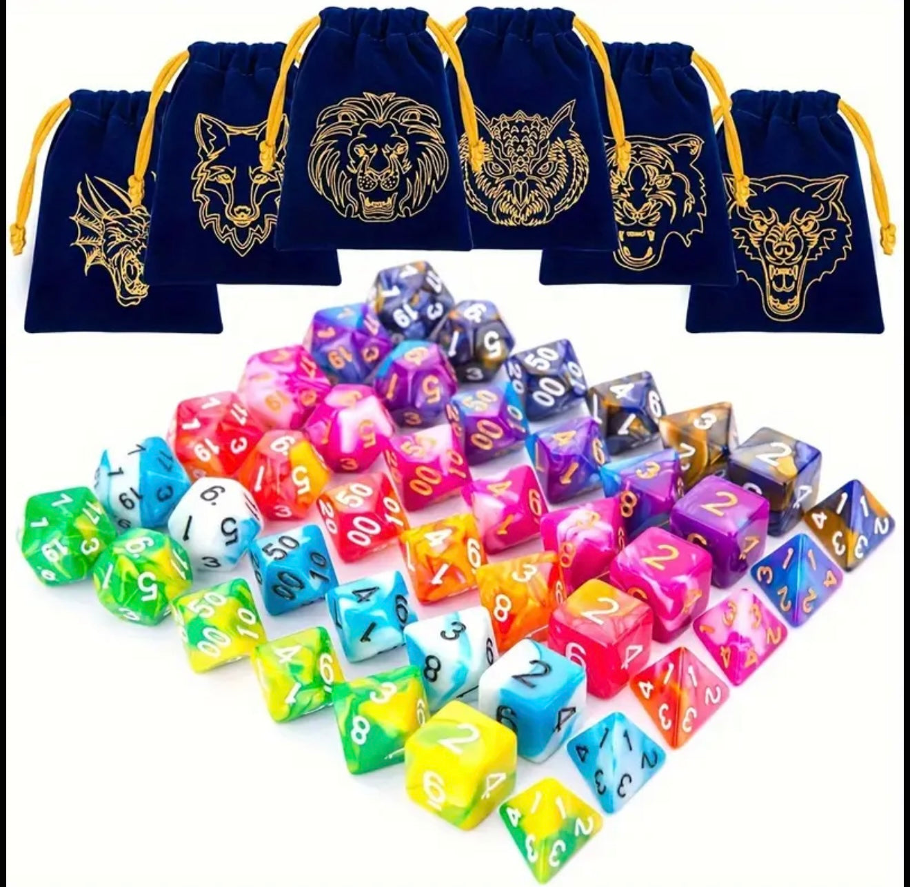 D&D Dice - Animal Set - Blue/Pink Owl #106643