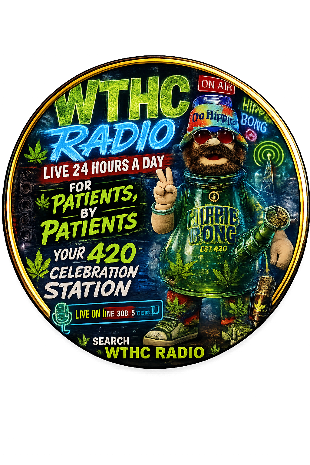 Button - WTHC-Radio - Hippie Bong