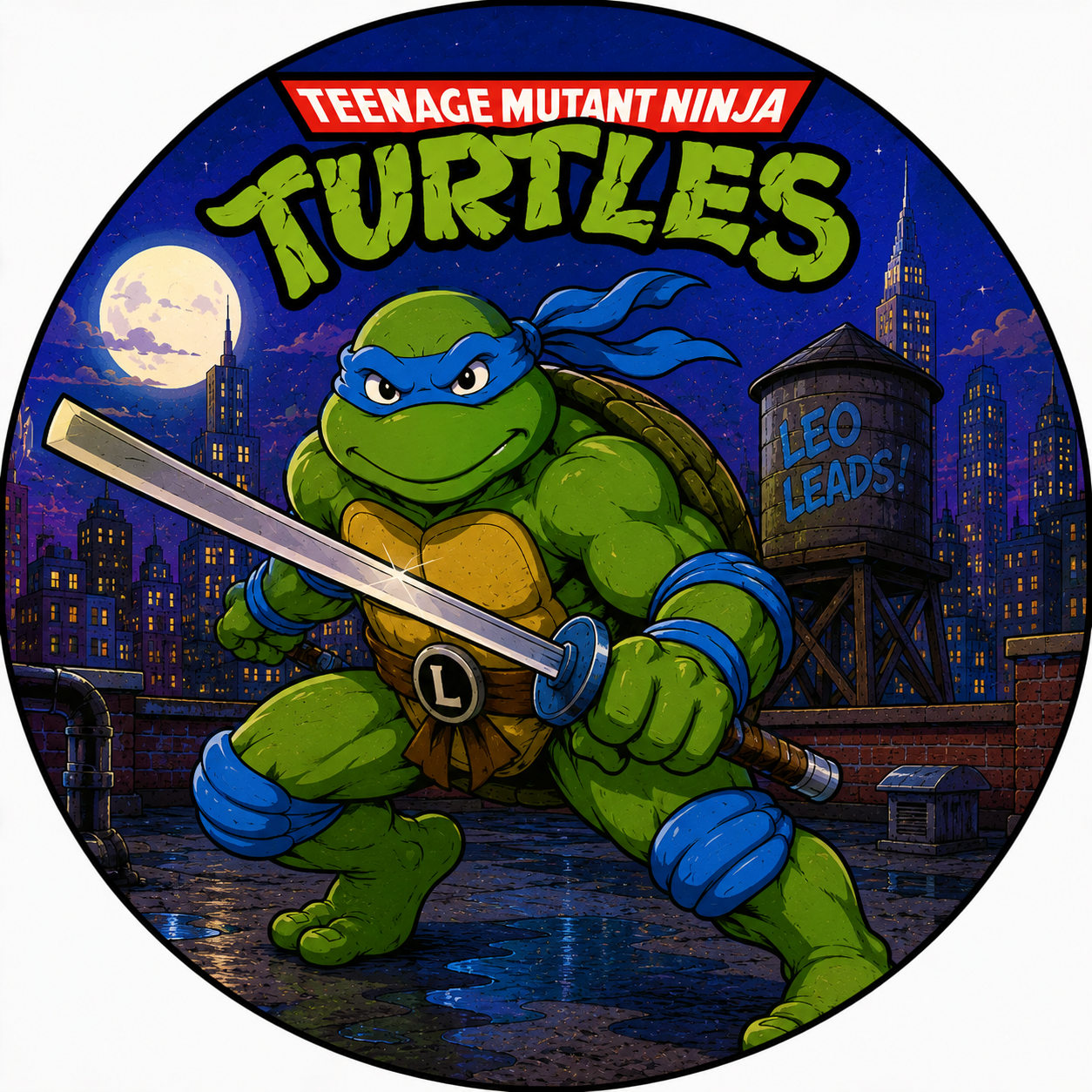 Button - 80s Theme - Teenage Mutant Ninja Turtles - Leonardo