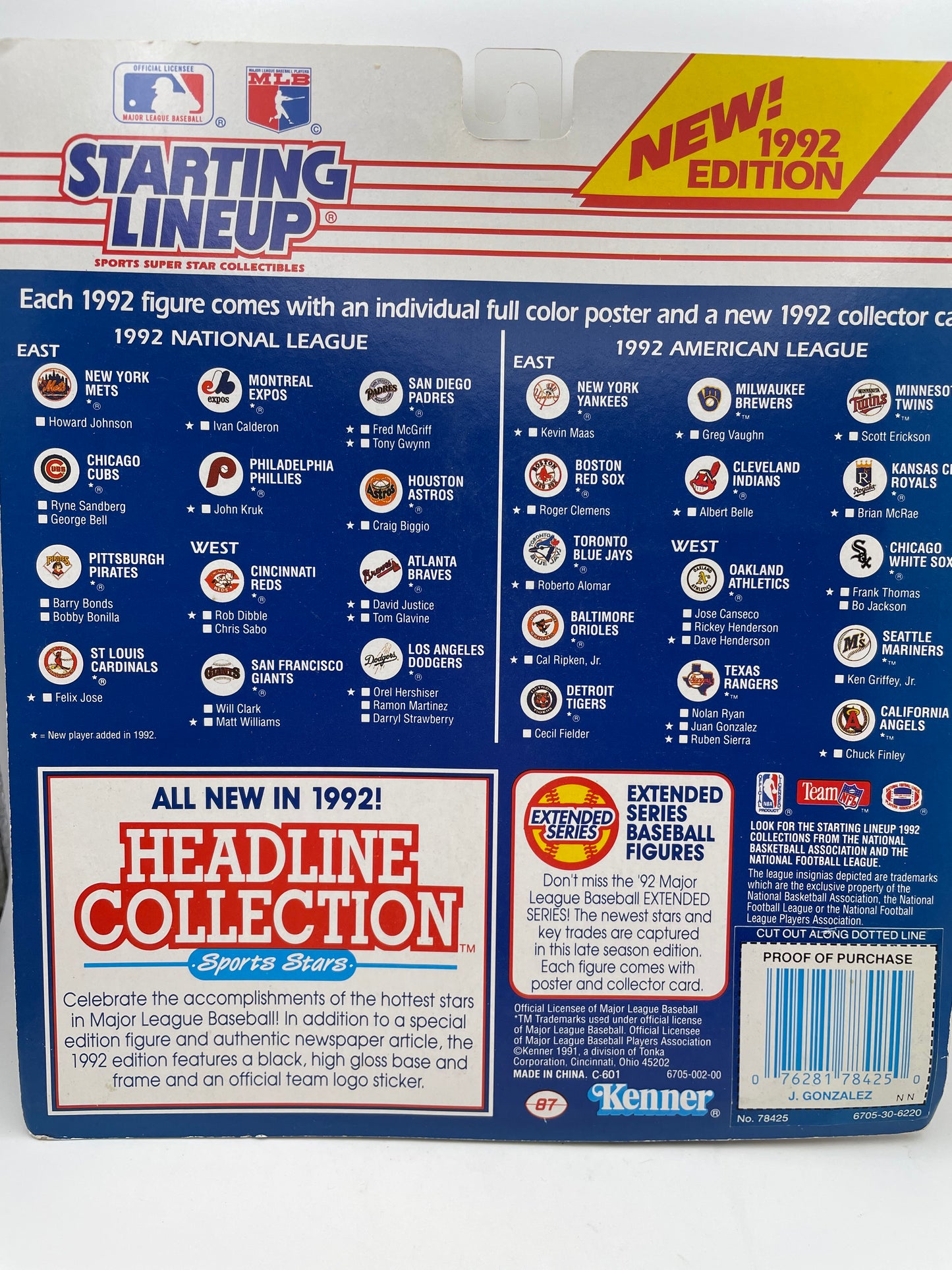 Starting Lineup MLB - Juan Gonzalez Rangers 1992 #101898