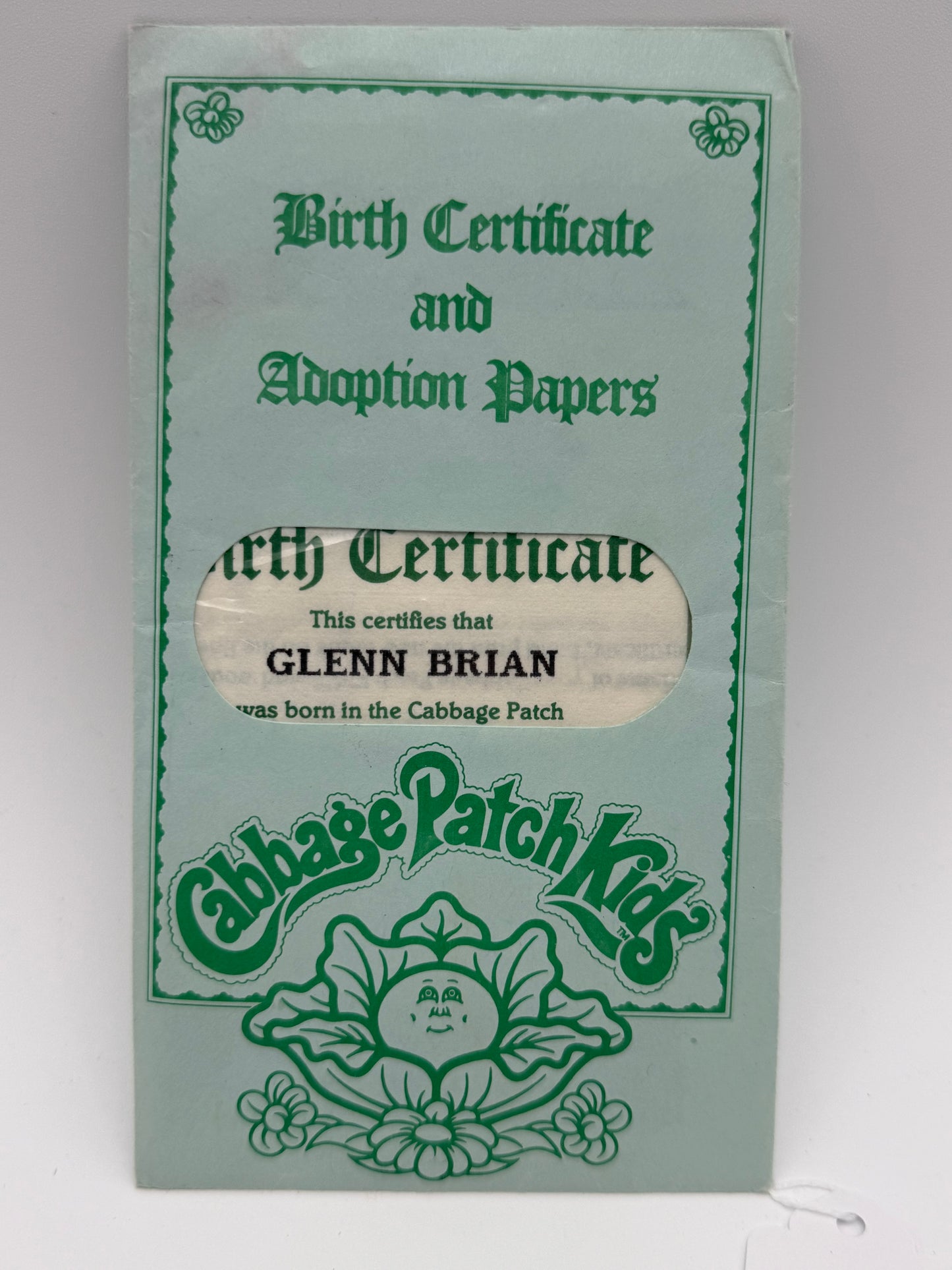 Cabbage Patch - Birth Certificate / Adoption Papers - Glenn Brian 1984 #105366