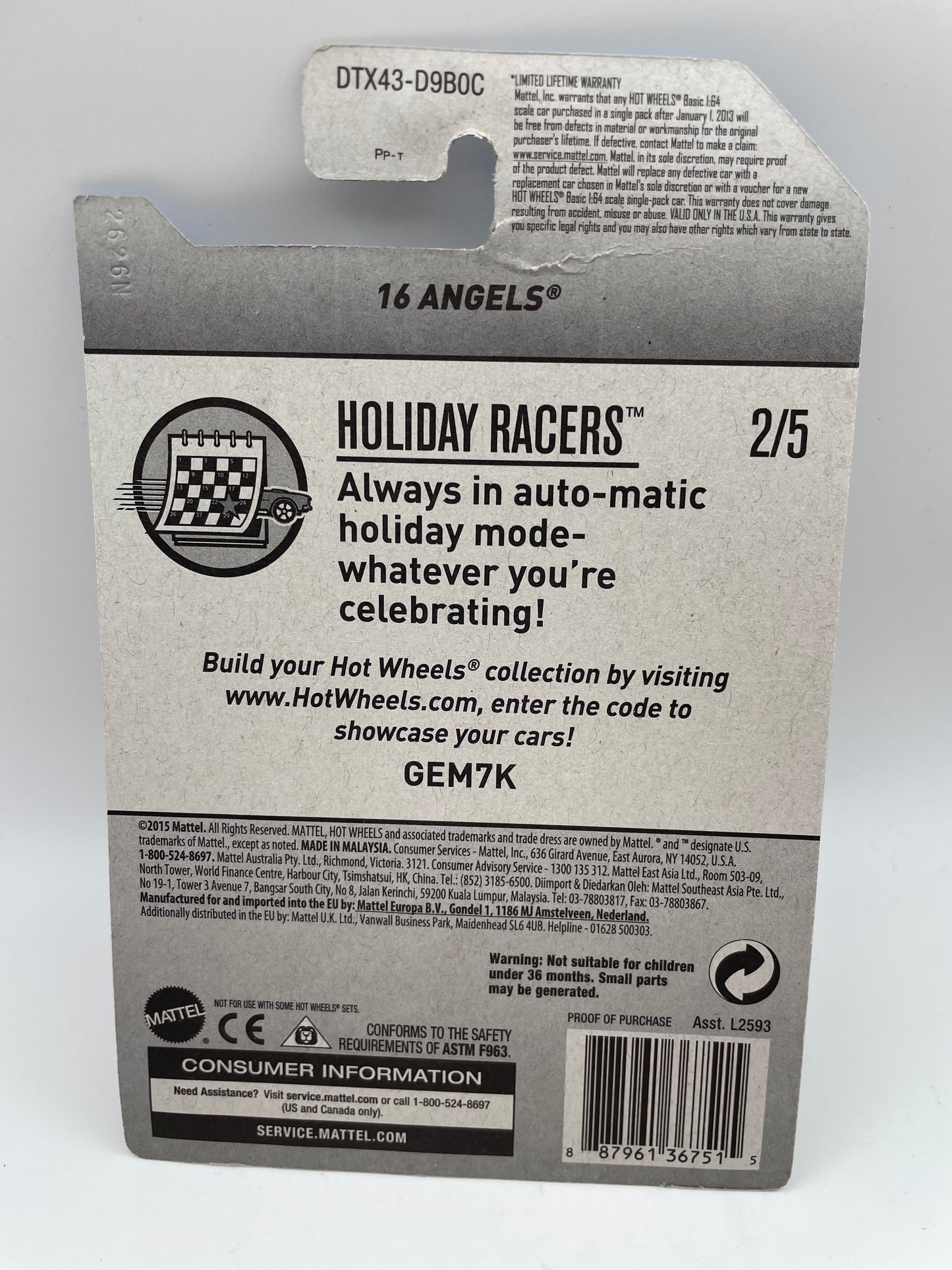 Hot Wheels - Holiday Racers - #52 2/5 16 Angels Happy Holiday 2016 #103101