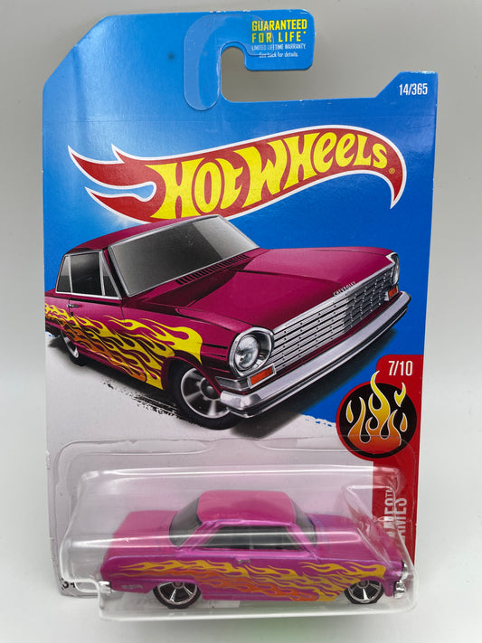 Hot Wheels - Flames #14 7/10 ‘63 Chevy II Pink 2017 #103126