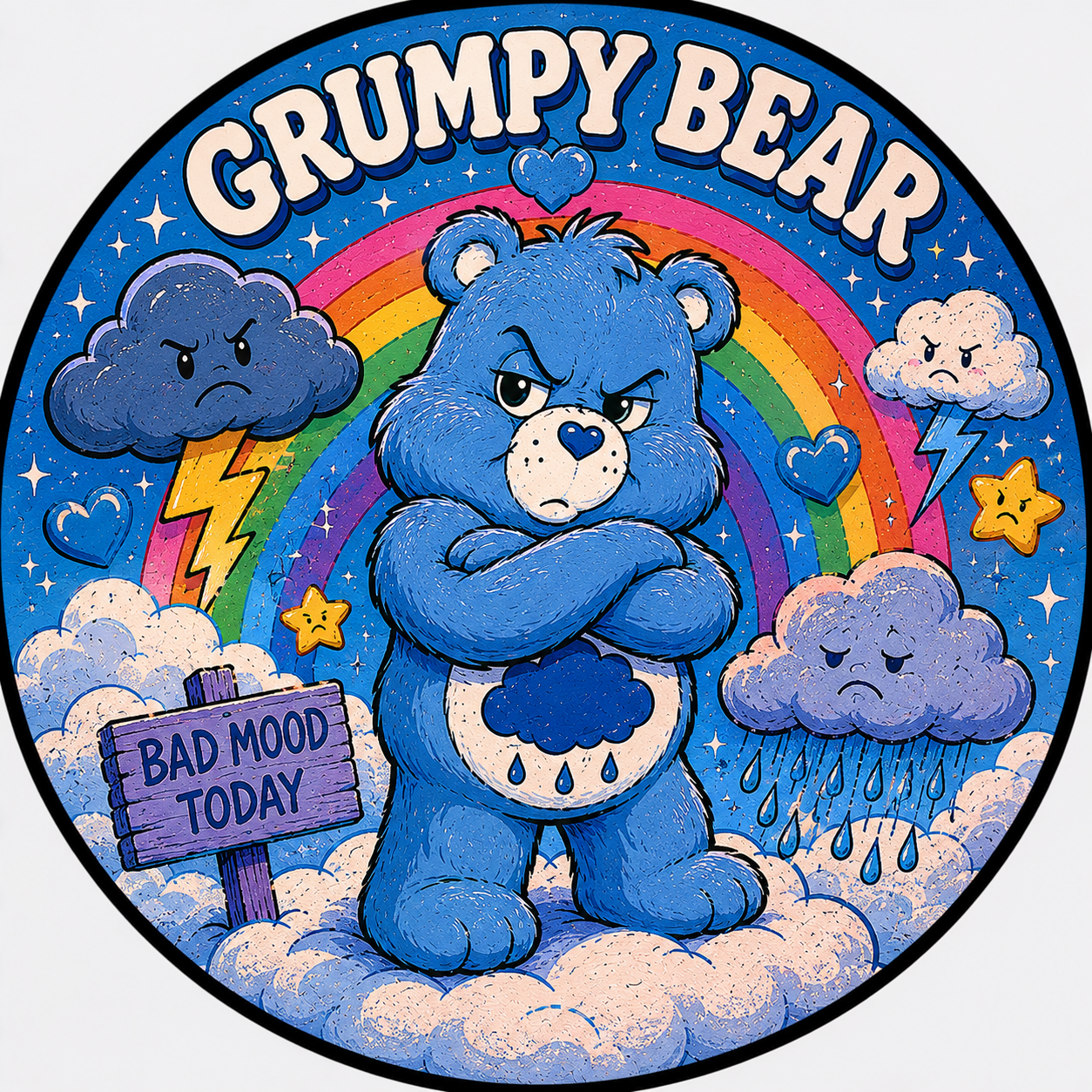 Button - 80s Theme - Care Bears - Grumpy Bear - Bad Mood