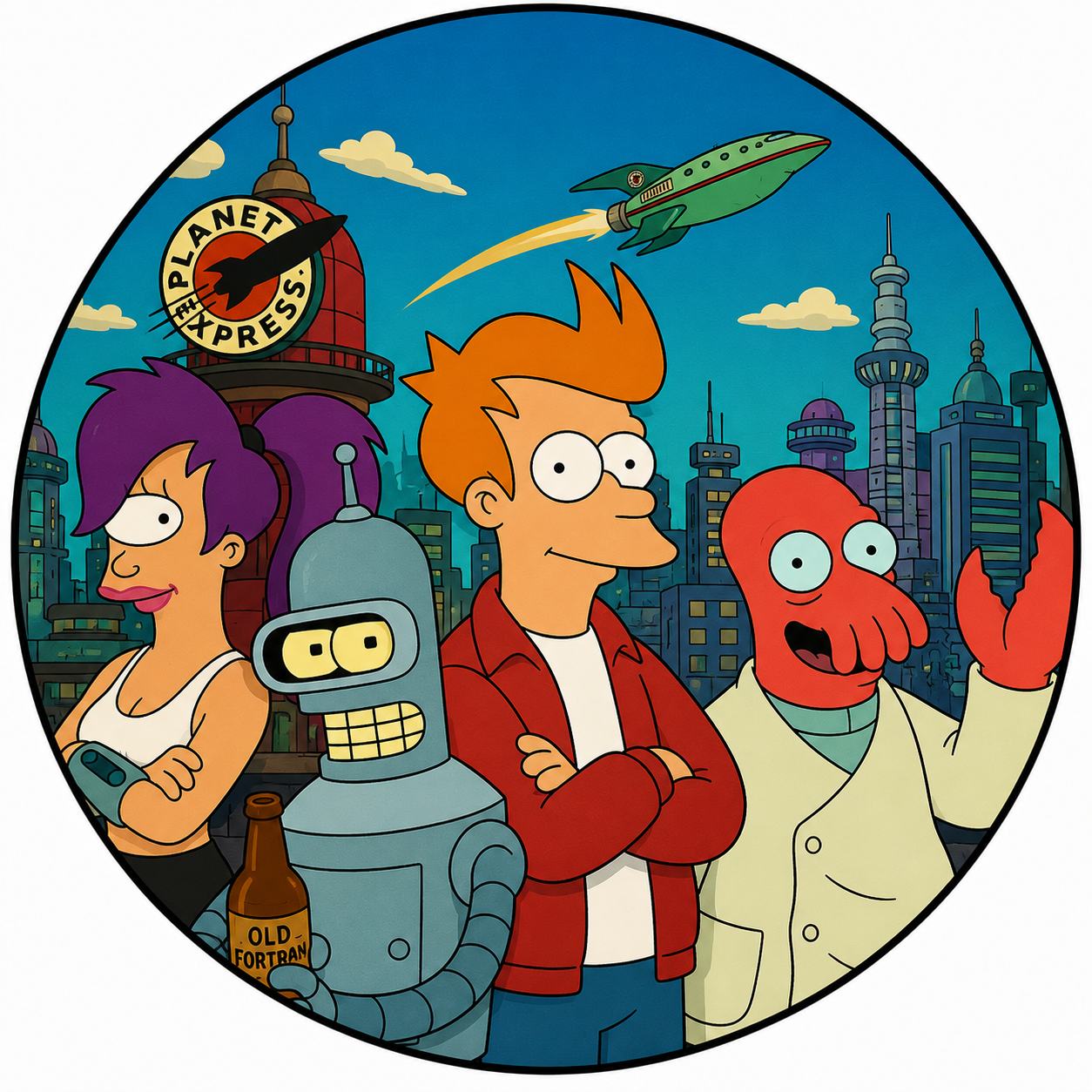 Button - 90s Theme - Futurama- The Gang