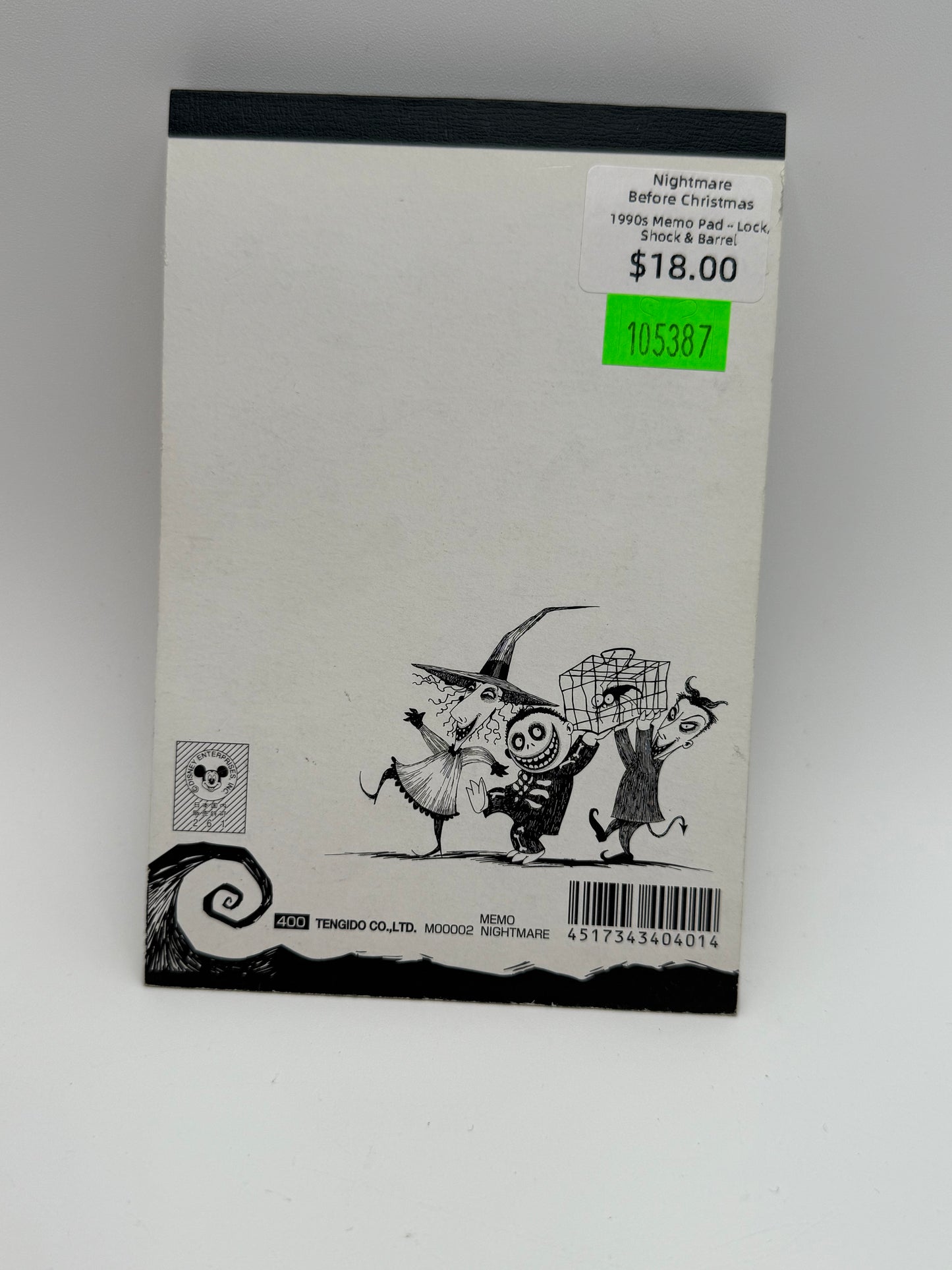 Nightmare Before Christmas - Memo Pad - Lock- Shock & Barrel 1990s #105387