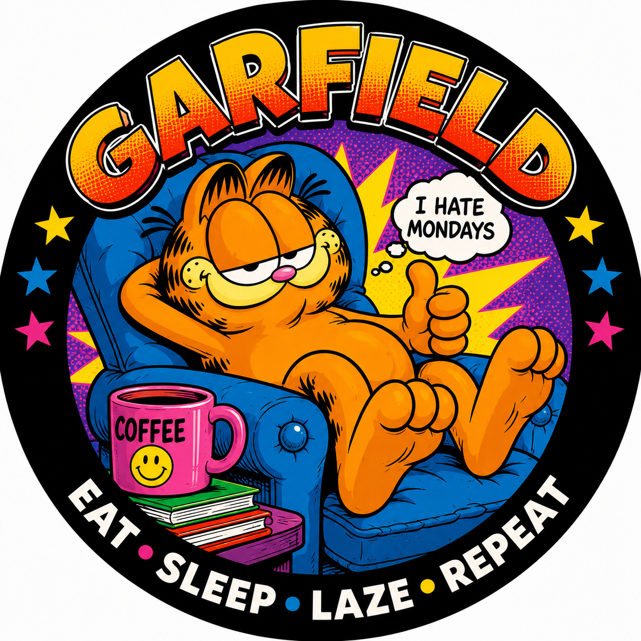 Button - 80s Theme - Garfield - Eat Sleep Laze Repeat