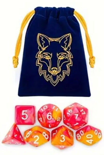 D&D Dice - Animal Set - Orange/Pink Wolf #106642