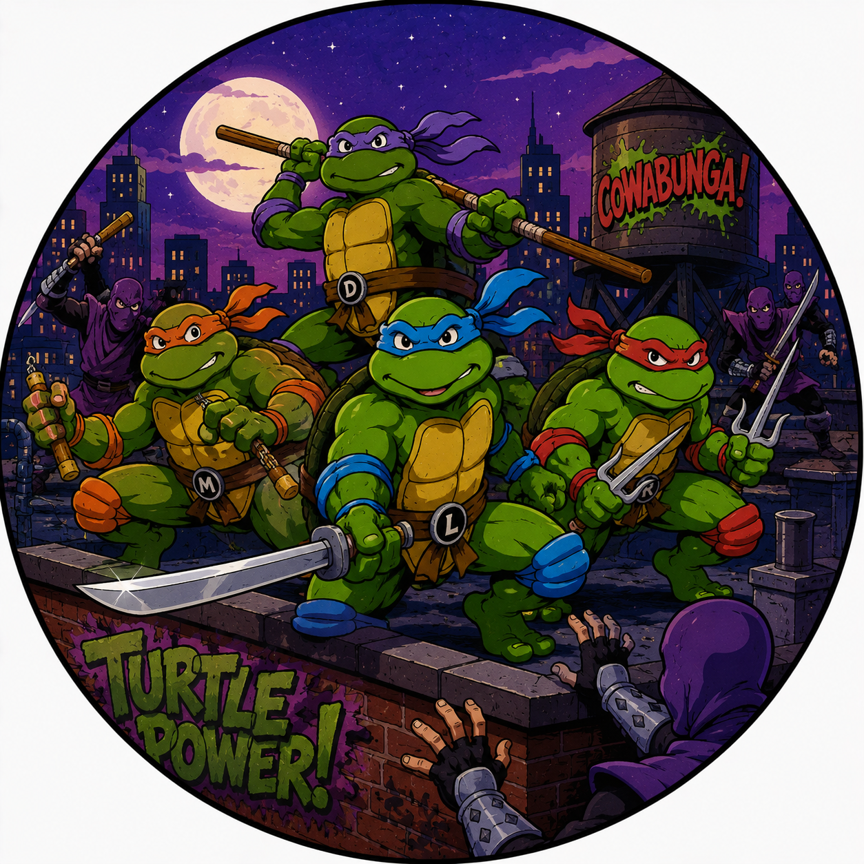 Button - 80s Theme - Teenage Mutant Ninja Turtles - Turtle Power