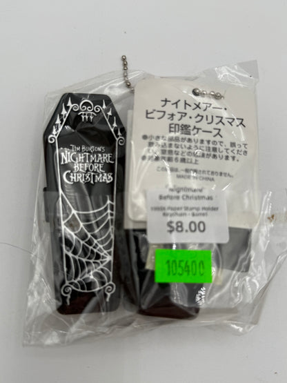 Nightmare Before Christmas - Paper Stamp Holder Coffin Keychain - Barrel 1990s #105400
